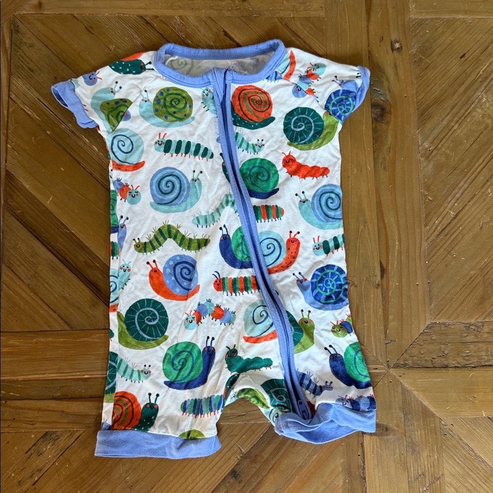 Little Sleepies Blue and White Baby Romper